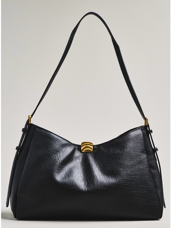 Anthropologie Handbags - Anthropologie Foldover Slouchy Buckle Shoulder Bag Faux Leather Black NWT